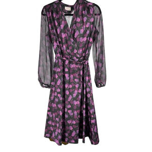 Vintage Fall Lady Carol print dress 70s purple. Sheer arms large